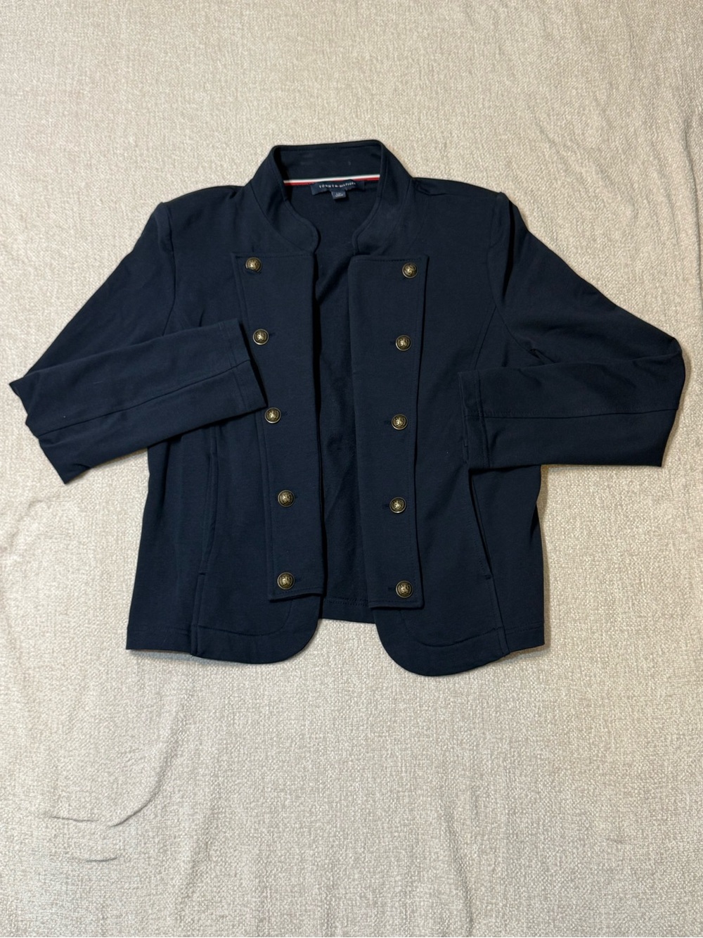 Tommy Hilfiger L Navy Military Band Jacket Gold Buttons Preppy Old Money